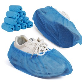 Elevonix 100Pcs Shoe Covers Disposable for Shoe Cover Dispenser,Reusable Non-Woven Fabric Shoe Covers for Indoors Reusable with T buckle,15-20'' Adjustable Size Shoe Covers for US 6 to 14 Size(Bule)