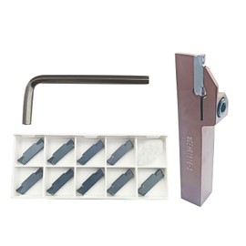 RHFGYY 5/8inch Indexable Lathe Grooving Parting Holder MGEHR1616-3 Spring Steel with 10 Pieces MGMN300 Heavy Duty Nickel Plated Right Hand Cut Off Tool Carbide Inserts