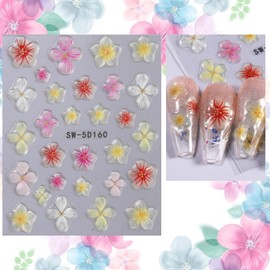 Jelly Flower Nail Art Stickers Cute Colorful Flower Nail Decals 5D Self-Adhesive Transparent Flower Nail Art Supplies Summer Floral Nail Designs Manicure Supplies for Women