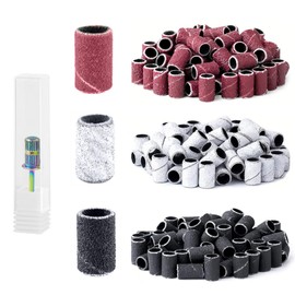 Sanding Bands Nail Drill Bits: 300Pcs Grits Electric File Nail Sanders with 3/32" Mandrel Bit, Professional Nail Drill Bits Set #80#150#240 Zebra Grinder Band for Manicures Nail Drill Machine