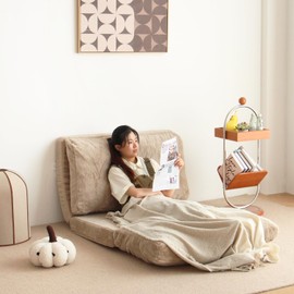 N&V Folding Matress Sofa Bean Bag Bed, Foam Filling Folding Matress Sofa, Includes Removable and Machine Washable Cover, Soft Premium Faux Fur (Small, Champagne)