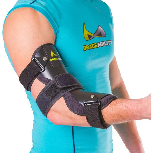 BraceAbility Cubital Tunnel Syndrome Elbow Brace | Splint to Treat Pain from Ulnar Nerve Entrapment, Hyperextended Elbow Prevention and Post Surgery Arm Immobilizer - M (MEDIUM / LARGE)