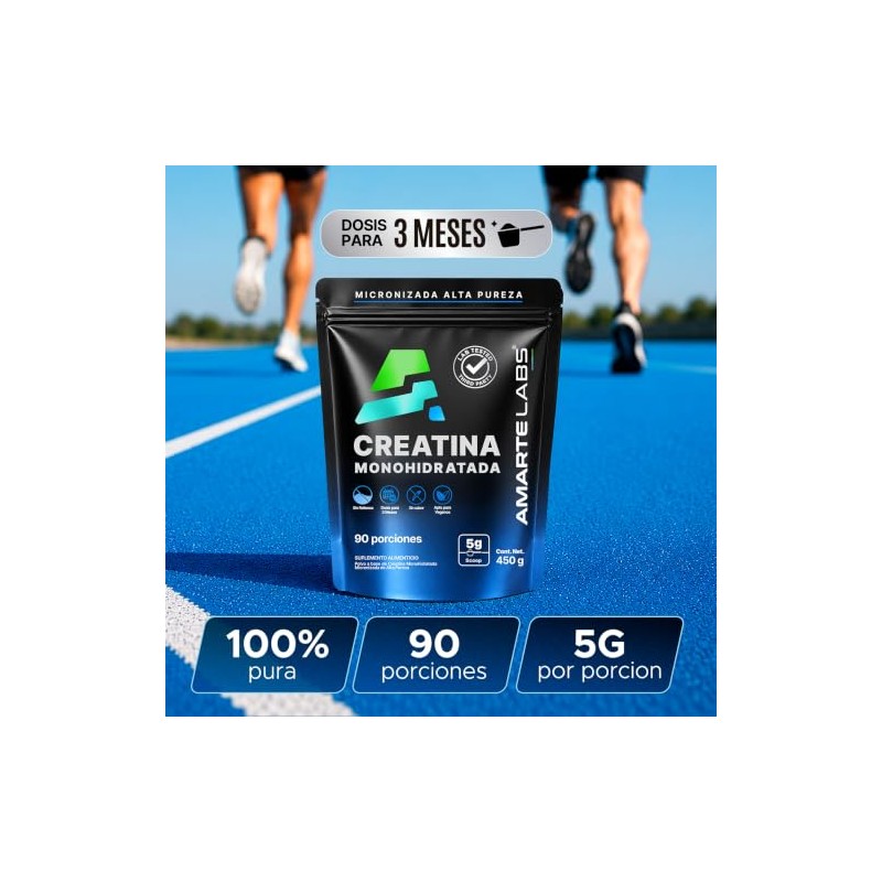 AMARTE LABS | Creatina Monohidratada Micronizada En Polvo 450g 90