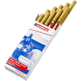 edding 780 gloss paint marker - gold - 10 paint markers - extra-fine round tip 0.8 mm - paint pen for glass, pebbles, wood, plastic, paper - waterproof, high coverage