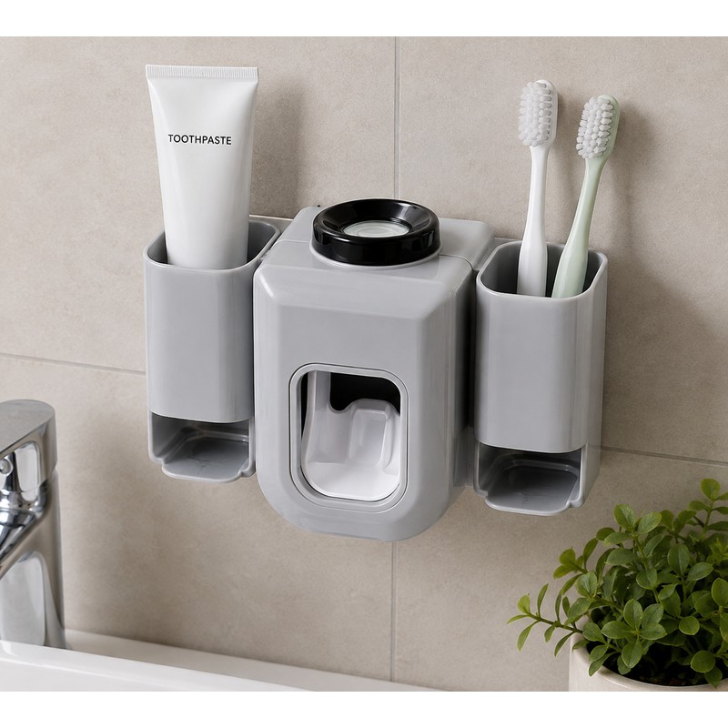 Wall-mounted Toothpaste Squeezer with Toothbrush Holder - Punch-free Installation for