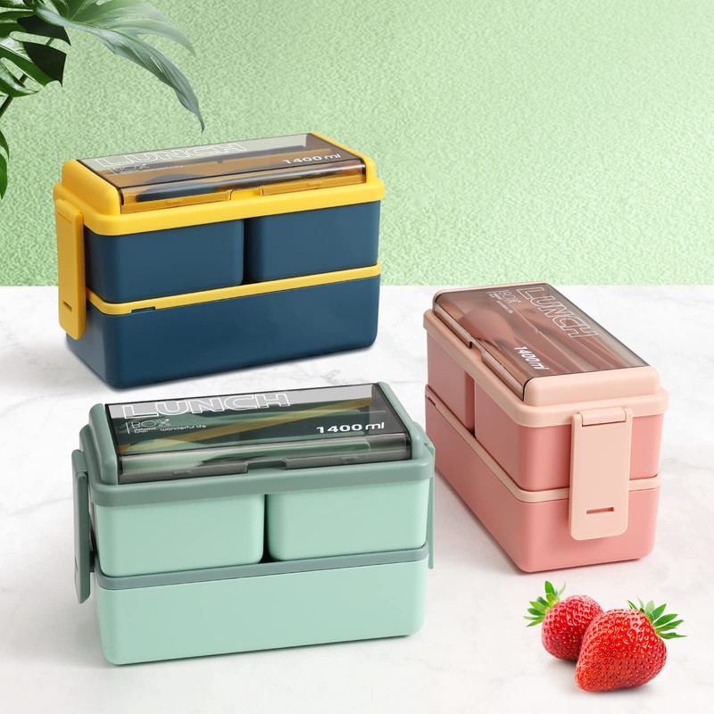 CHZZMS 2 Pack Bento Box Adult Lunch Box,49OZ Leakproof Eco-Friendly