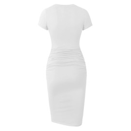 Missufe Women's Ruched Casual Sundress Knee Length Bodycon Sheath Dress (Cream White, Large)