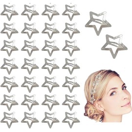 LYSAIMG 60Pcs Star Shape Silver Hair Clips,Metal Hair Clip,3CM Wide Girls Hair Clips Non Slip Metal Stars Hair Pins Accessories Snap Hair Barrette for Women Girls Kids
