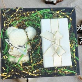 Amsthow Crinkle Cut Paper Shred Basket Filler 1/2 LB Gold and Green Gift Wrap Box Stuffing Raffia Cut Shredded Grass for Gift Basket Birthday Decoration Wedding (Gold and Green)