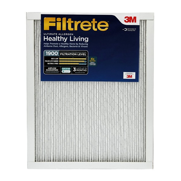 Filtrete 20x25x1 Air Filter, MPR 1900, MERV 13, Healthy Living Ultimate Allergen 3-Month Pleated 1-Inch Air Filters, 6 Filters