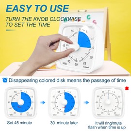 Yunbaoit Visual Timer with Night Light, 60-Minute Countdown Timer for Kids and Adults, Silent Classroom Timer, Time Management Tool for Home, School, or Work (Light White)