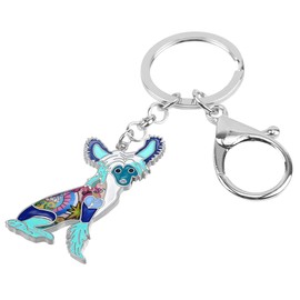 WEVENI Alloy Chinese Crested Dog Keychain Pet Keyring Enamel Charms For Women Girls Car Wallet Bag (Blue)