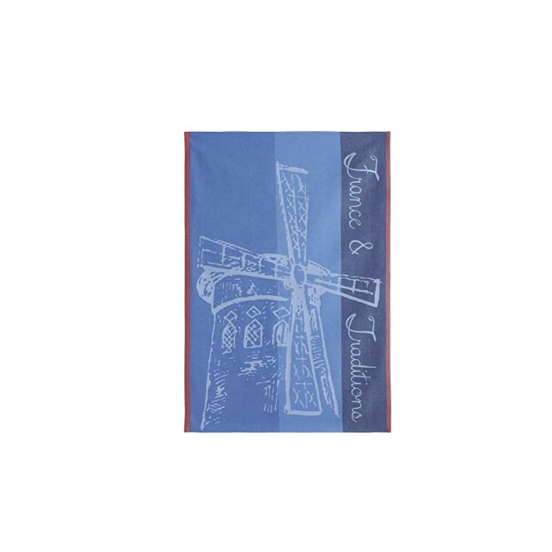 Coucke Moulin Rouge Rouge Blue French Cotton Jacquard Towel, 20"