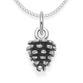 NEW LOWER PRICE Heather Needham Sterling Silver Pine Cone Necklace on 16"/40cm Silver chain - Size:12mm (plus the top ring) x 7mm. Gift boxed 8089/16/Hnbox