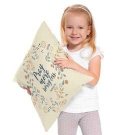 Moslion Pray More Worry Less Throw Pillow Cover Floral Wreath Bible Quote Christian Verse Faith Style 16x16 Inch Square Pillow Case Cushion Cover for Home Car Decorative Cotton Linen