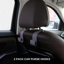 IRROMI Purse Holder for Car, 2 PACK Upgraded Car Seat Hooks for Hanging Purse and Bag, Leather Headrest Hooks for Car Back Seat, Car Organization Accessories (Beige)