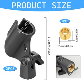 2 Pack Adjustable Microphone Clip Holder, Universal Microphone Holder, Mic Clip for Stand Handhold Microphone, Portable Mic Holder with Mic Screw Adapter,Mic Holder for Concert Party Performance