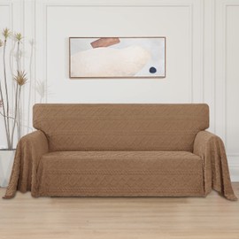 Easy-Going 80X133 inches Sofa Cover, Jacquard Velvet Oversized Couch Slipcover for 3 Cushion Couch, L Shape Sectional Covers for Dogs, Washable Sofa Blanket, Furniture Protector for Pets, Camel