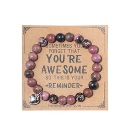 Inspirational Bracelets for Women Natural Stone Relaxation Chakra Bracelet Gifts for Birthday Christmas Mothers day Valentines Thanksgiving Teacher Appreciation Gifts for Her Mom Best Friend Sister Women-Red Grain Stone