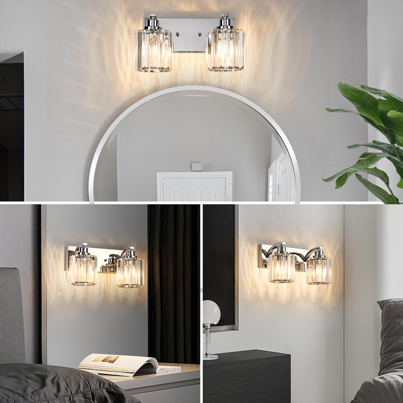 Haolaike 2 Lights Crystal Bathroom Vanity Light Modern Chrome Bathroom
