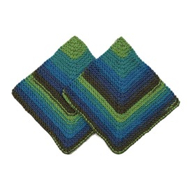 Handmade Knit Stripe Dish Cloth - set of 2-100% cotton - Ocean Stripe - Blue/Green - Dishcloth