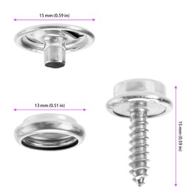 MOUYAT 300 PCS Stainless Steel Snaps Fastener, 15mm Canvas Snap Kit,Silver Metal Snap Button Kit for Canvas, Marine Fabric, Leather, Outdoor Sunshade Fabric