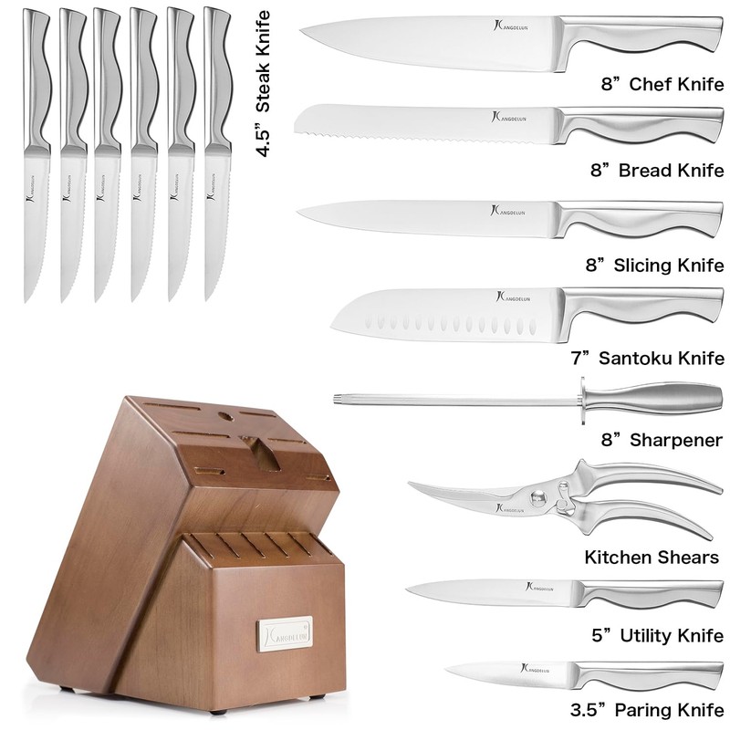 Kangdelun 15 PCS Kitchen Knife Set with Non-Slip Handle, Ultra