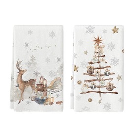 Artoid Mode Snowflakes Trees Gifts Reindeer Christmas Kitchen Towels Tea Towels 42 x 65 cm Winter Christmas Decoration Polyester Towels Set of 2