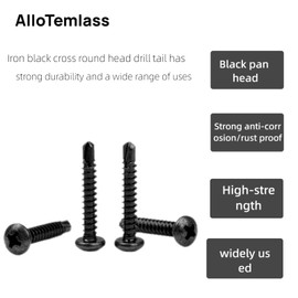 AlloTemlass #8x1 Black Self-Tapping Screws (100-Pack) | Quad Drive Pan Head for Secure RV & Trailer Repair | Carbon Steel, Rust-Resistant for Heavy Duty Interior/Exterior & OEM Use
