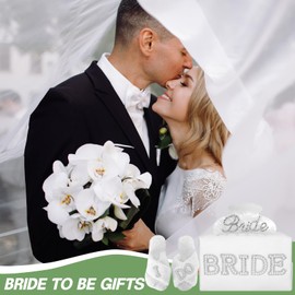 Bride to Be Gift Set, 3 Pack Wedding Essentials Kit with "Bride" Pearl Letter Makeup Bag, "I Do" Plush Slippers and Bling Hair Claw Clip, Perfect Gifts for Bridal Shower Wedding Bachelorette Party