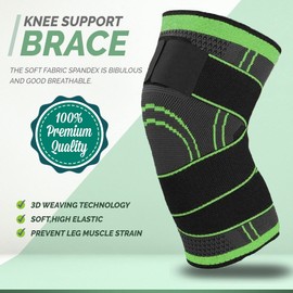 Botanique Knee Brace Support Sleeve Compression Strap Adjustable for Chronic Joint Arthritis Pain, Ligament Cartilage, Tendinitis, Muscle Pain Inflammation (Single) Unisex (Green, Extra Large)