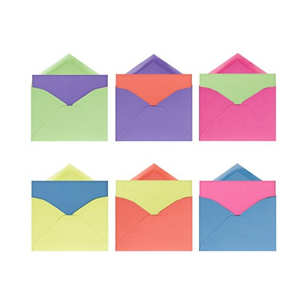 Neon Brights Note Cards / 36 Blank Colorful Greeting Cards And Envelopes Pack / 6 Bright Paper Colors/DIY 3 1/2" x 5" Cards