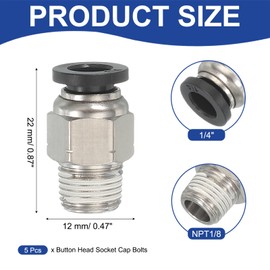 MECCANIXITY 5 Pcs NPT Push to Connect Air Fittings, Male Straight 1/4" Tube OD x 1/8" NPT Thread Air Quick Connector Coupling Adapter for Gas Hose Pneumatic Tools, Black