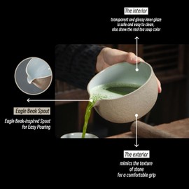 TEANAGOO Japanese Ceramic Matcha Bowl with Whisk Holder, 530 ml, K31, Blue and White Gradient, Chawan Matcha Tea Bowl, Matcha Ceramic Bowl, Tea Bowls for Matcha