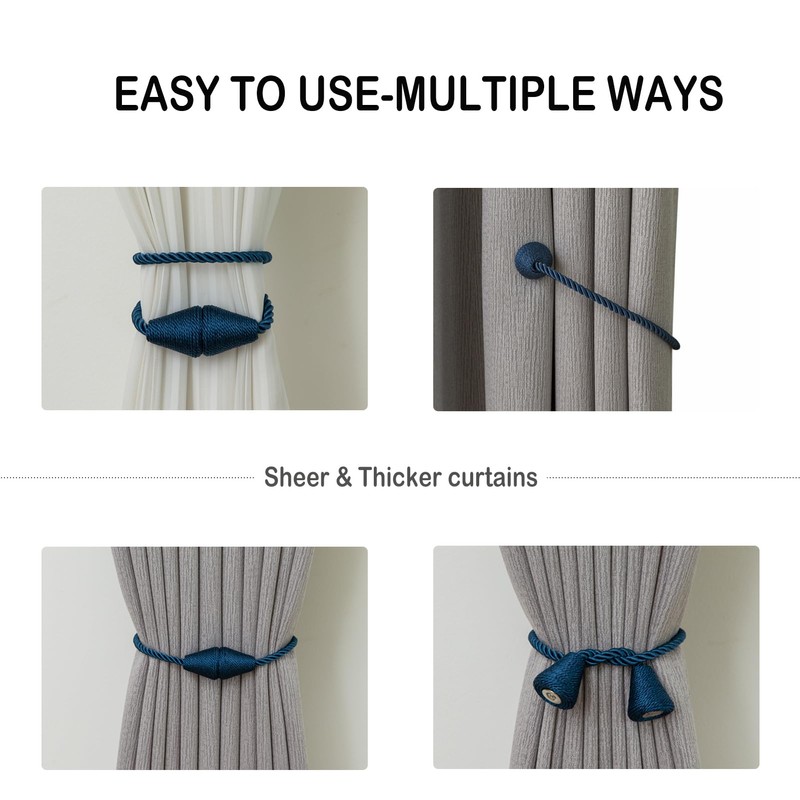 Contoeey Magnetic Curtain Tiebacks 2 Pack Outdoor Rope Curtain Tie
