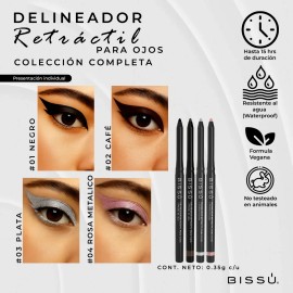 Delineador Retráctil Ojos Bissu Larga Duración Kit 8 Tonos