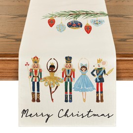 Artoid Mode Nutcracker Merry Christmas Table Runner, Seasonal Winter Kitchen Table Decoration, Indoor, Holiday, Party Decor, 40 x 140 cm