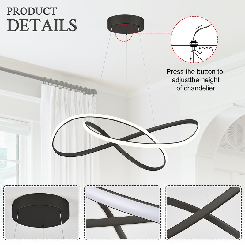 Sparklelf Modern Chandelier Black D20in LED Pendant Light Fixtures for