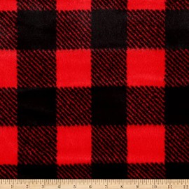 Shannon Minky Luxe Cuddle Buffalo Check Scarlet/Black, Fabric by The Yard
