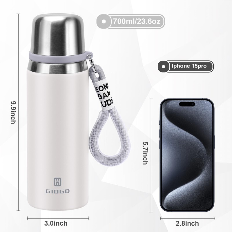 Stainless Steel Flask with Cup 700ml/23.6oz Vacuum Insulated Thermo Bottle