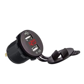 4.2A Dual USB Charger Socket - Double 2.1A Power Outlet Charging for Phone or Device, Red LED Digital Voltmeter, Direct Fit Drop in Replacement on 12V 24V Switch Toggle Panel on Marine Boat Trunk Car