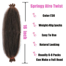 LPARMJIT Springy Afro Twist Hair 16 Inch 3 Packs Pre-Separated Kinky Marley Twist Braiding Hair for Soft Butterfly Locs Pre-Fluffed Afro Twist Hair Extensions (16 Inch (Pack of 3), T1b/30)