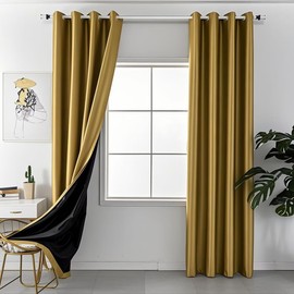 Amidoudou Luxurious Full Blackout Curtains | Gold | 2 Panels 52 x 102 | Thermal Insulated & Noise Reducing