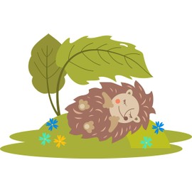 Funny Silly Cute Kawaii Porcupine Cartoon Vinyl Sticker (2" Wide, Napping Under A Leaf)