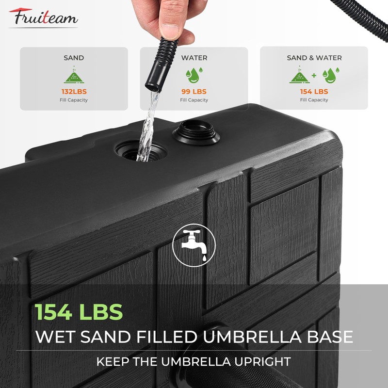 FRUITEAM 155lb Capacity Fillable Portable Umbrella Base with Wheels,Patio Umbrella