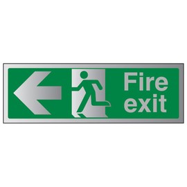 V Safety Fire Exit-Fire Exit Arrow Left Sign - 300 mm x 100 mm - 3 mm Brushed Alu Comp Safety Sign
