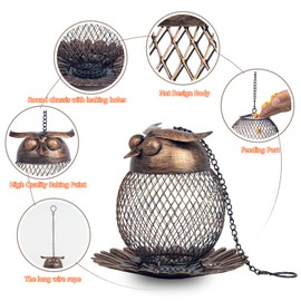 Cinlitek - Comedero colgante para pájaros silvestres para jardín al aire última intervensión, alimentador de pájaros colgante, malla de metal de cobre, resistente para exteriores, con gancho para