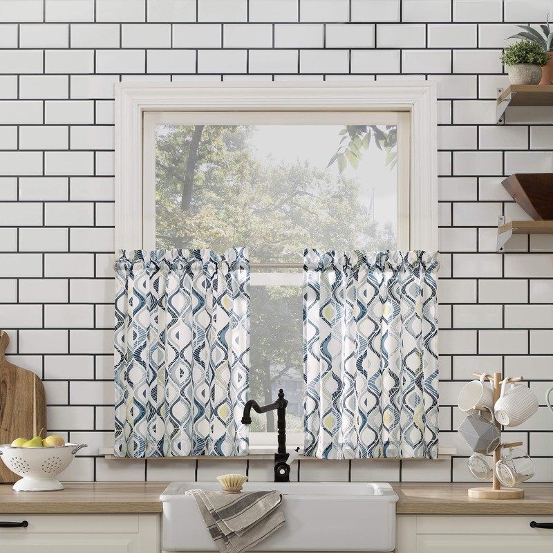 No. 918 Barker Geometric Print Microfiber 3-Piece Kitchen Curtain Set,