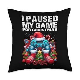 Paused My Game Christmas Gamer Xmas Men Boys Kids Youth Teen Throw Pillow