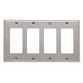 Leviton 4-Gang Decora Wallplate, Standard Size, Non-Magnetic Stainless Steel, 84412-40